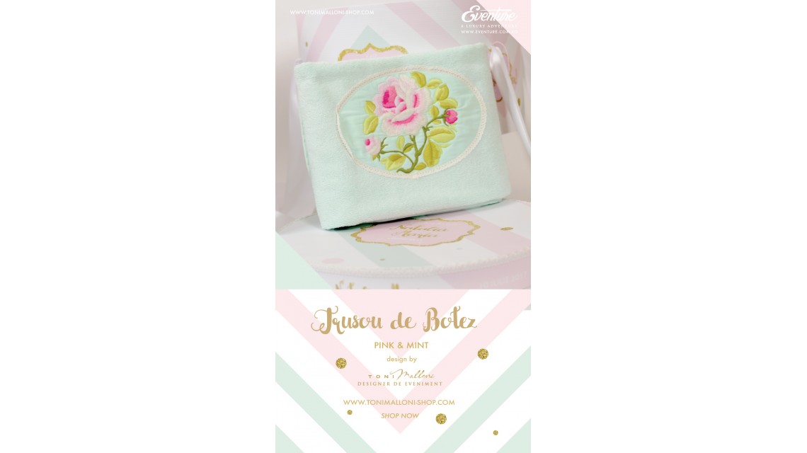 Trusou de botez pentru fete sau baieti modern, Pink & Mint 9